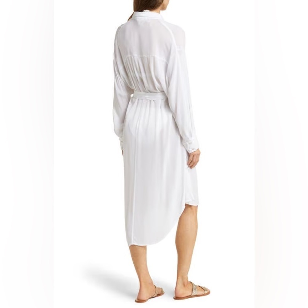 Elan Long Sleeve Shirtdress Coverup Belted White NWOT - Picture 2 of 14